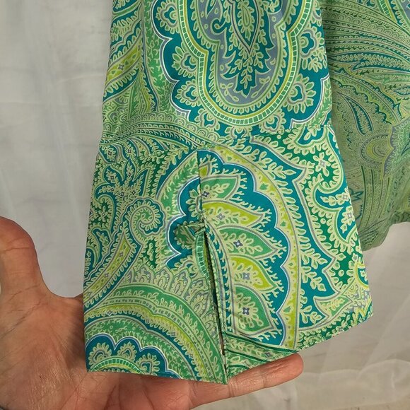 Coldwater Creek Green Blue Paisley Silk Blouse Peasant Retro Embroidered PL - Picture 5 of 13